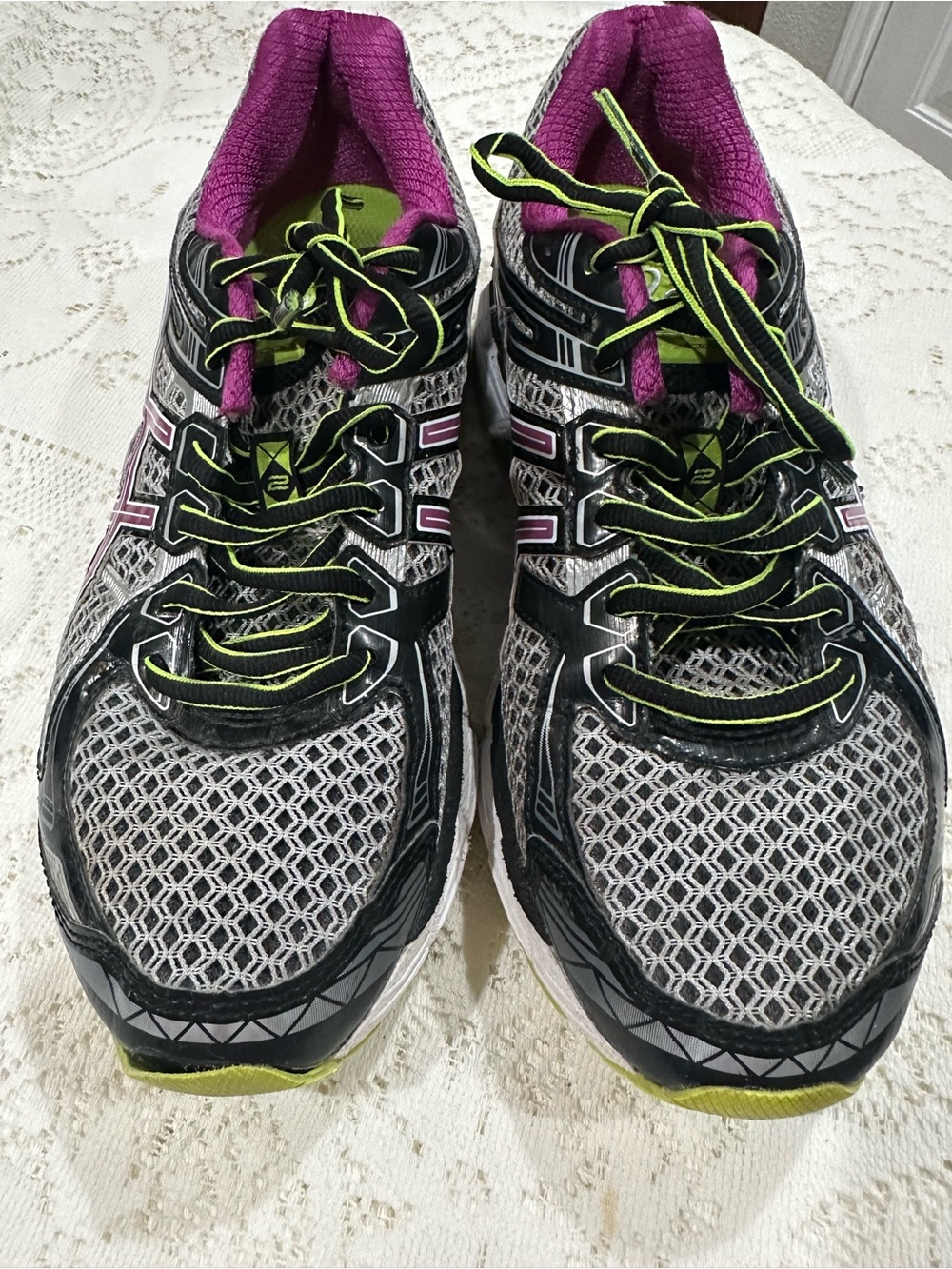 ASICS Women’s Athletic Running Shoes - Gray with Pink & Lime size 8.5